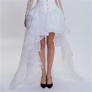 Victorian Gothic White Elastic High-low Organza Skirt N14909