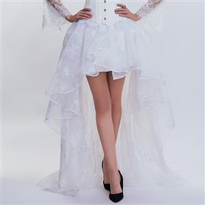 Victorian Gothic White Elastic High-low Organza Skirt N14909