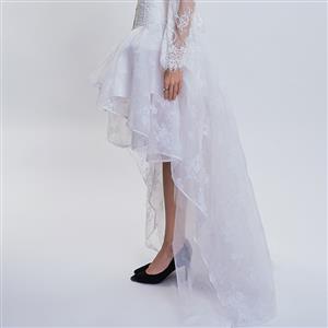 Victorian Gothic White Elastic High-low Organza Skirt N14909