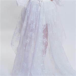 Victorian Gothic White Elastic High-low Organza Skirt N14909