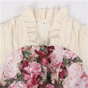 Women's Renaissance Revival Victorian-Inspired Fairy Witch Dress with Floral Bodice and Elegant Sleeve N23723
