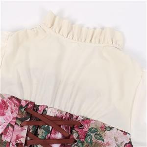 Women's Renaissance Revival Victorian-Inspired Fairy Witch Dress with Floral Bodice and Elegant Sleeve N23723