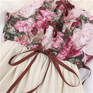 Women's Renaissance Revival Victorian-Inspired Fairy Witch Dress with Floral Bodice and Elegant Sleeve N23723