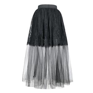 Victorian Gothic Multi-layered Sheer Mesh Outer Lace Lining Elastic High-waisted Long Skirt N19424