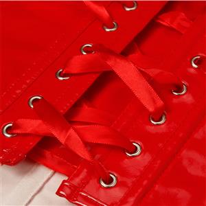 Women's Red Vintage Lace-up 13 Plastic Boned Overbust Corset N23312