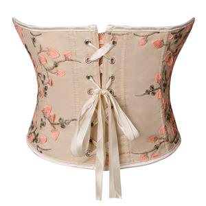Women's Apricot Vintage Printed Lace-up 13 Plastic Boned Overbust Corset N23314