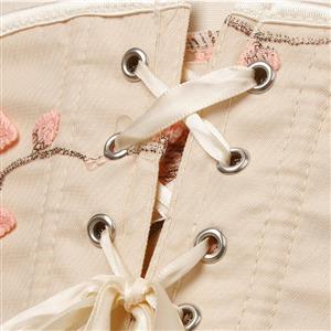 Women's Apricot Vintage Printed Lace-up 13 Plastic Boned Overbust Corset N23314