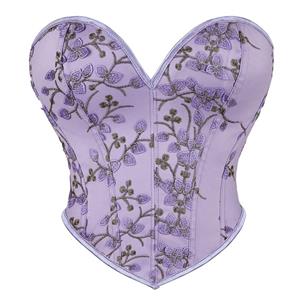 Outerwear Corset for Women, Fashion Body Shaper, Womens Plastic Boned Corset, Plastic Boned Corset, Victorian Overbust Corset, Sexy Overbust Corset, Women's Apricot Vintage Printed Lace-up 13 Plastic Boned Overbust Corset,#N23406