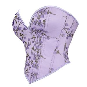 Women's Purple Vintage Printerd Lace-up 13 Plastic Boned Overbust Corset N23406