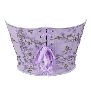 Women's Purple Vintage Printerd Lace-up 13 Plastic Boned Overbust Corset N23406
