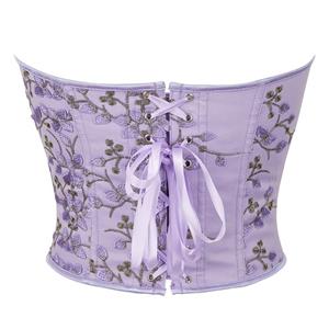 Women's Purple Vintage Printed Lace-up 14 Plastic Boned Overbust Corset N23407