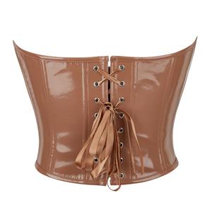 Women's Brown Vintage Lace-up 13 Plastic Boned Overbust Corset N23472