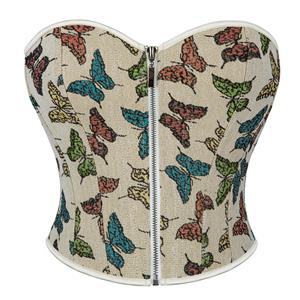 Outerwear Corset for Women, Fashion Body Shaper, Womens Plastic Boned Corset, Plastic Boned Corset, Victorian Overbust Corset, Sexy Overbust Corset, Women's Butterfly Vintage Printed Lace-up 13 Plastic Boned Overbust Corset,#N23478