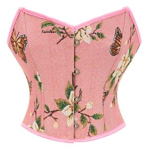 Outerwear Corset for Women, Fashion Body Shaper, Womens Plastic Boned Corset, Plastic Boned Corset, Victorian Overbust Corset, Sexy Overbust Corset, Women's Butterfly Vintage Printed Lace-up 13 Plastic Boned Overbust Corset,#N23479