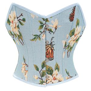 Outerwear Corset for Women, Fashion Body Shaper, Womens Plastic Boned Corset, Plastic Boned Corset, Victorian Overbust Corset, Sexy Overbust Corset, Women's Butterfly Vintage Printed Lace-up 13 Plastic Boned Overbust Corset,#N23482