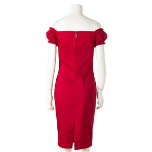 Sexy Red Peasant Ruffle Off Shoulder Midi Dress Dress N11937