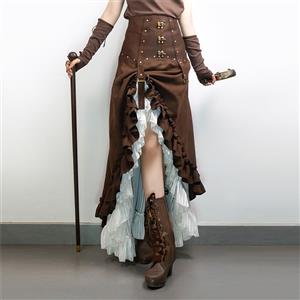 Victorian Steampunk Ruffle Multi-layered Asymmetrical Hemline High Waist Cinching Skirt N19282