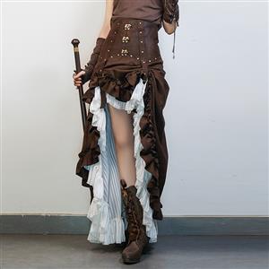 Victorian Steampunk Ruffle Multi-layered Asymmetrical Hemline High Waist Cinching Skirt N19282