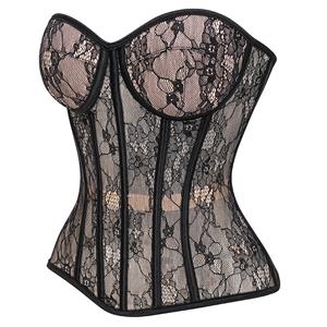 Victorian Steampunk Corset Top with Lace-Up Back & Boning N23906