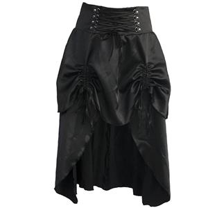 Victorian Steampunk Gothic Vintage Black Satin Skirt N11948