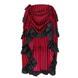 Victorian Steampunk Gothic Black and Red Stripes Irregular High-low Ruffle Skirt N18677