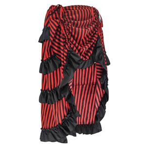 Victorian Steampunk Gothic Black and Red Stripes Irregular High-low Ruffle Skirt N18677