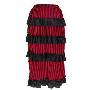 Victorian Steampunk Gothic Black and Red Stripes Irregular High-low Ruffle Skirt N18677