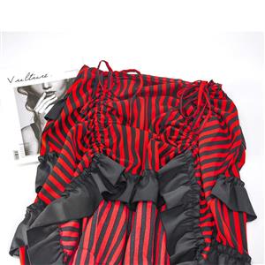 Victorian Steampunk Gothic Black and Red Stripes Irregular High-low Ruffle Skirt N18677