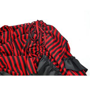 Victorian Steampunk Gothic Black and Red Stripes Irregular High-low Ruffle Skirt N18677