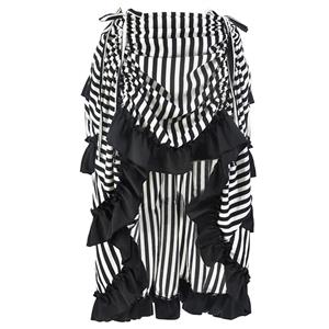 Victorian Steampunk Gothic Black and White Stripes Irregular High-low Ruffle Skirt N18678