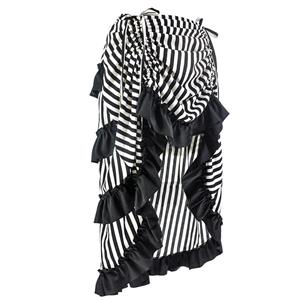 Victorian Steampunk Gothic Black and White Stripes Irregular High-low Ruffle Skirt N18678