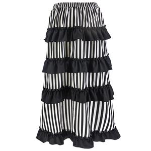 Victorian Steampunk Gothic Black and White Stripes Irregular High-low Ruffle Skirt N18678