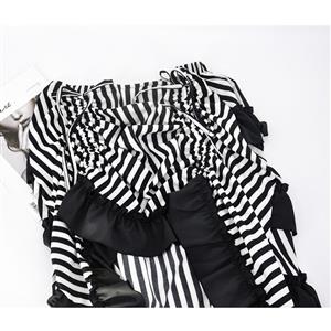 Victorian Steampunk Gothic Black and White Stripes Irregular High-low Ruffle Skirt N18678
