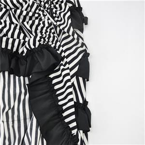 Victorian Steampunk Gothic Black and White Stripes Irregular High-low Ruffle Skirt N18678