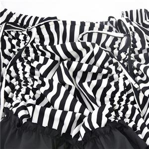 Victorian Steampunk Gothic Black and White Stripes Irregular High-low Ruffle Skirt N18678