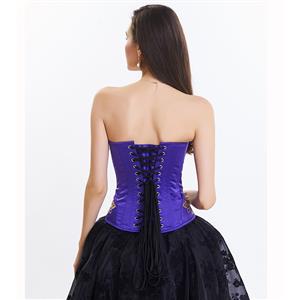 Women's Purple Classcial Vintage Floral Embroidery Steel Boned Overbust Corset N14949