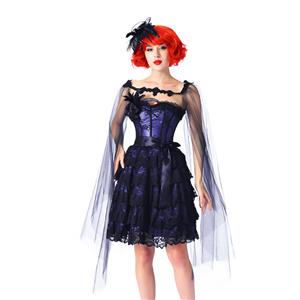 Victorian Sweetheart Neck Strapless Lace Overlay High Waist Corset Dresses Cloak Sets N20268