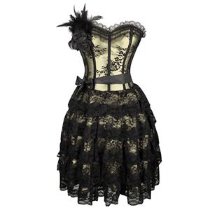 Victorian Elegant Sweetheart Neck Strapless Lace Overlay High Waist A-line Corset Dresses N20255