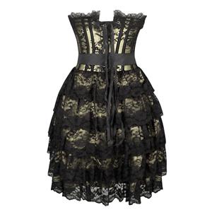 Victorian Elegant Sweetheart Neck Strapless Lace Overlay High Waist A-line Corset Dresses N20255