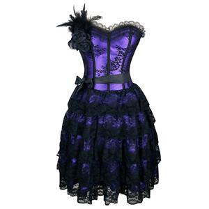 Victorian Elegant Sweetheart Neck Strapless Lace Overlay High Waist A-line Corset Dresses N20256