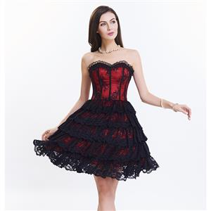 Victorian Elegant Sweetheart Neck Strapless Lace Overlay A-line Corset Dresses N14687