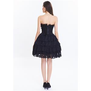 Victorian Elegant Sweetheart Neck Strapless Lace Overlay A-line Corset Dresses N14690