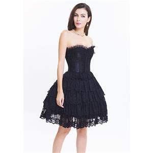 Victorian Elegant Sweetheart Neck Strapless Lace Overlay A-line Corset Dresses N14690