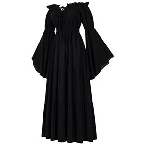 Women's ?Victorian Gothic Off-Shoulder Dress with Bell Sleeves - Halloween Costume & Formal Attire N23732