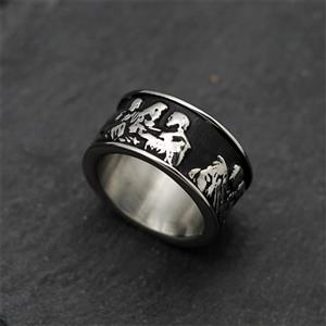 Viking runes, stainless steel ring, Norse symbols, adjustable jewelry, ancient Viking design, men's rugged ring, runic alphabet band, handmade Viking jewelry, bold warrior ring, durable Norse gift #J23704