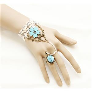 Vintage White Lace Wristband Flower Embellishment Bracelet with Ring J17886