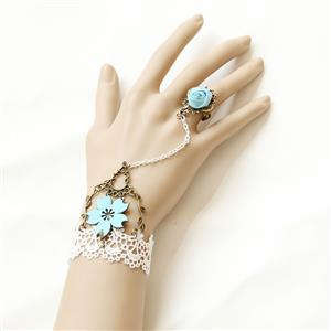 Vintage White Lace Wristband Flower Embellishment Bracelet with Ring J17886