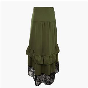 Vintage Gothic Army Green High Waist Button Lace Trim Ruffled High-low Skirt N22487