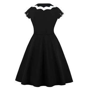 Fashion Vintage Bat-Shaped Neckline Short Sleeve Embroidery High Waist  Swing Dress N21347