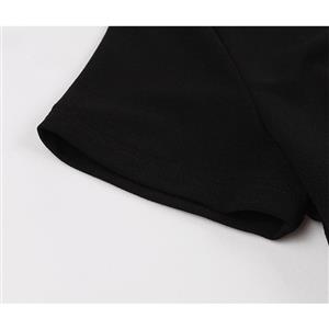 Vintage Black And White Round Neck Short Sleeve High Waist Fake Button A-line Dress N19570